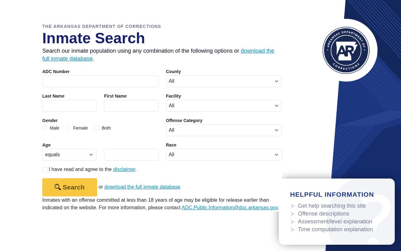 Arkansas DOC offender record search used after an Izard County arrest